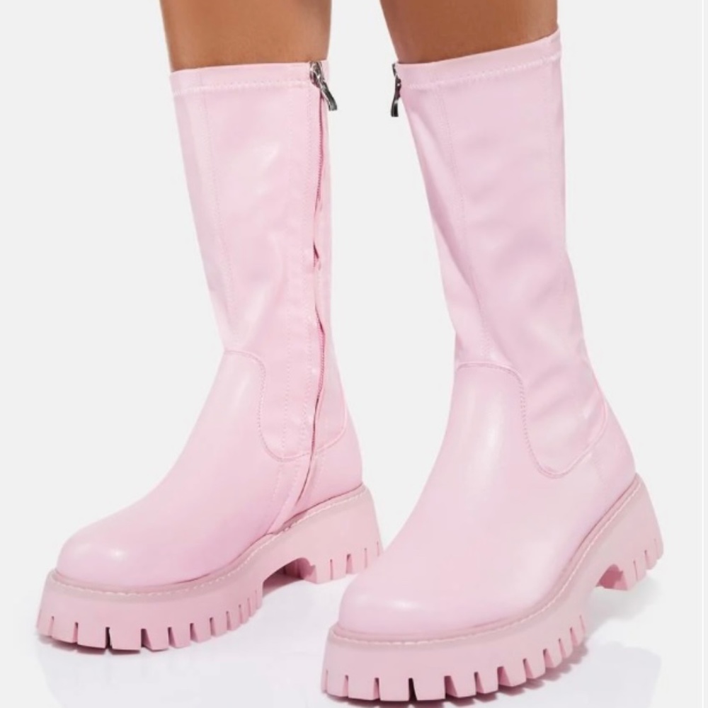 DOLLS KILL PINK CHUNKY BOOTS